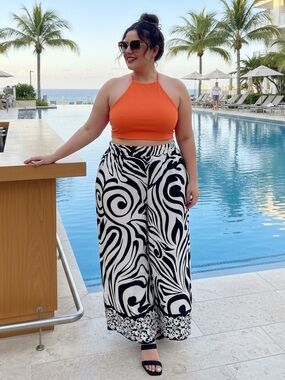 NWT STYLEWE Black and White Cottagecore Flowy Wide Leg Vacation Lounge Pants 2XL